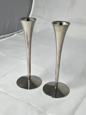 Arthur Salm AS Solingen Germany MCM Silver Plated Trumpet Candlestick Holders -